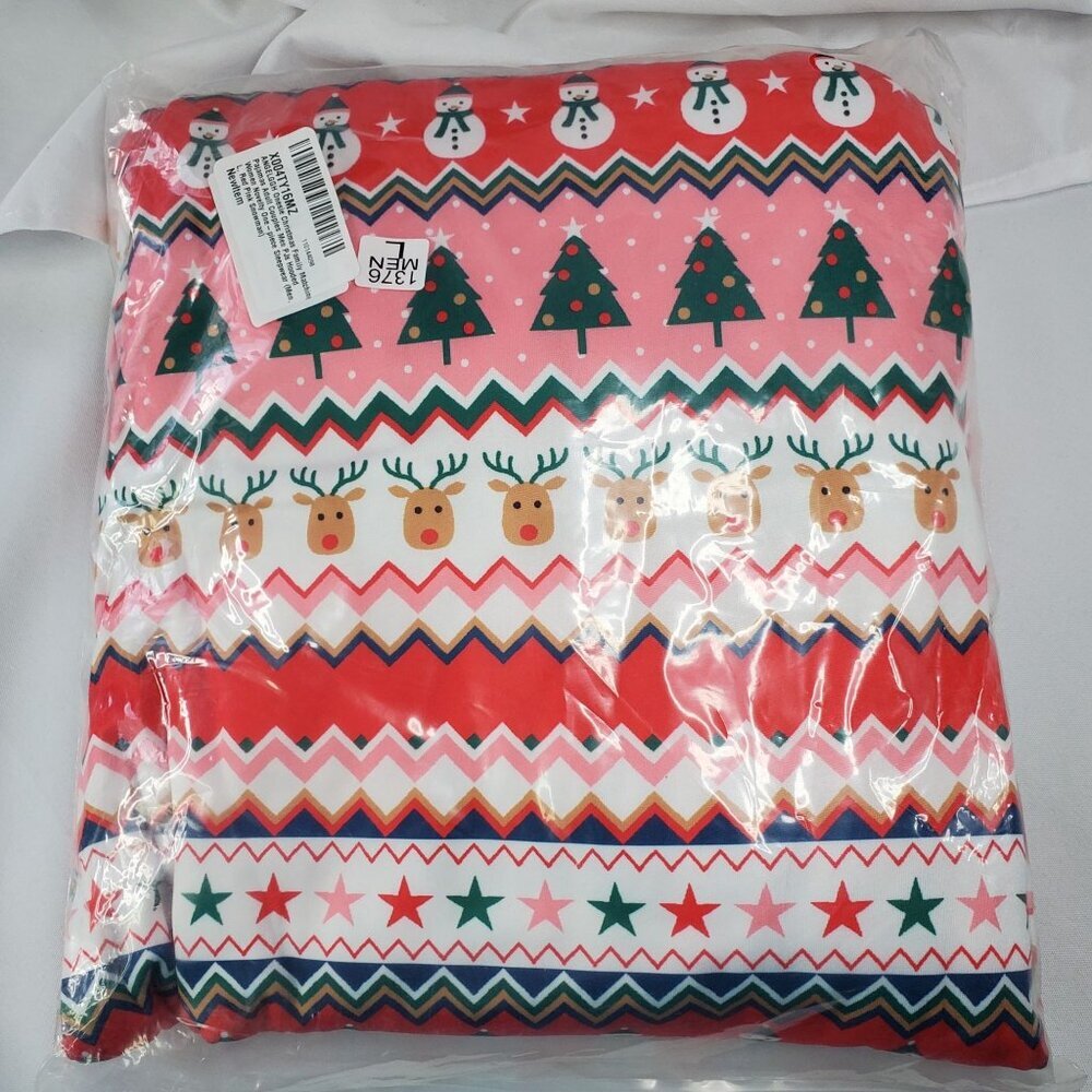 Mens Christmas Hooded Onesie Pajamas Size Large Red Pink Snowman Pattern - Picture 2 of 5